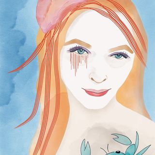 Profilbild BetaBelle - Instagram, Digitales Aquarellporträt Frau mit Quallen-Hut